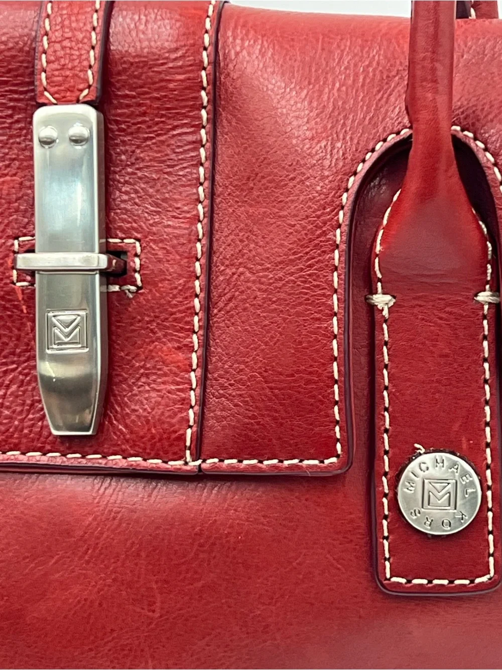 Vintage Michael Kors Burgundy Red Leather Satchel Shoulder Bag Silver Hardware
